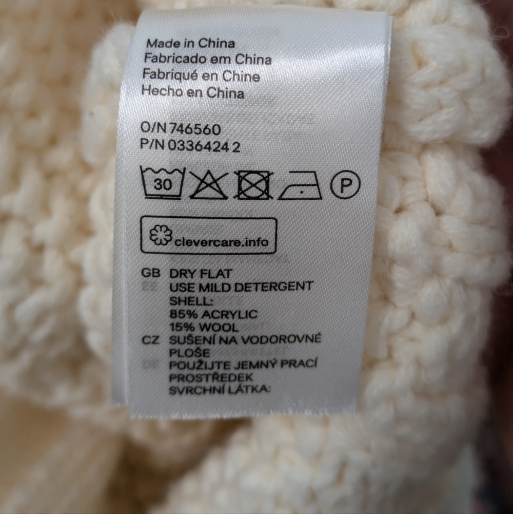 H&M Ivory Chunky Cableknit Cowl Neck Wool Blend Sweater sz L - Picture 3 of 11